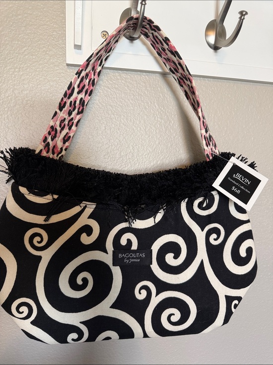 Bagolita by Janice Handbags - Black & White Swirl Tote with Pink Leopard Handles